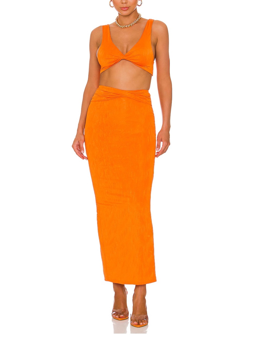 Superdown Joana Maxi Skirt Set in Tangerine. Women’s Medium